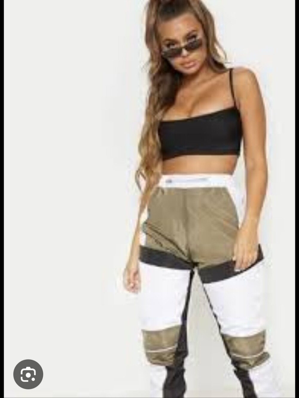 Pretty Little Thing High-Waist Colorblock Track Pants in Olive, Black & White